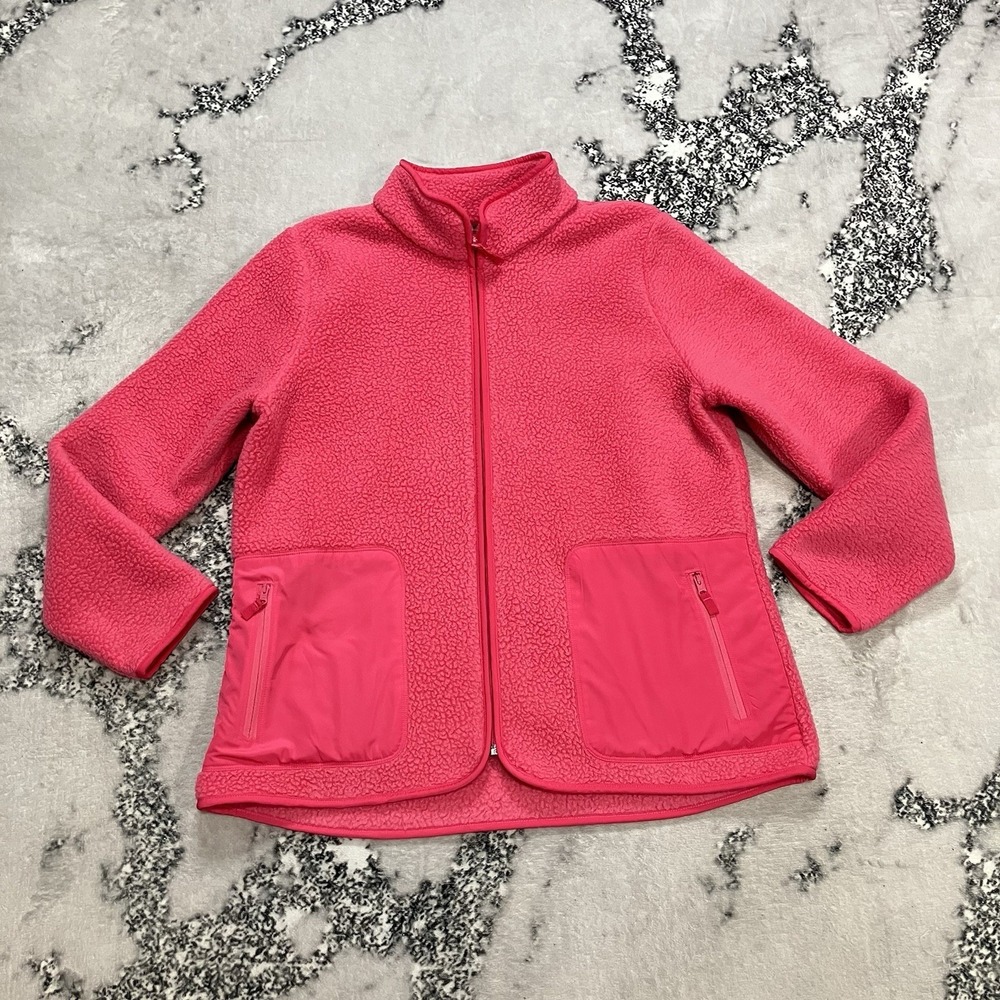 T by Talbots Womens Size L Pink Sherpa Fleece Zip Jacket Casual Athleisure